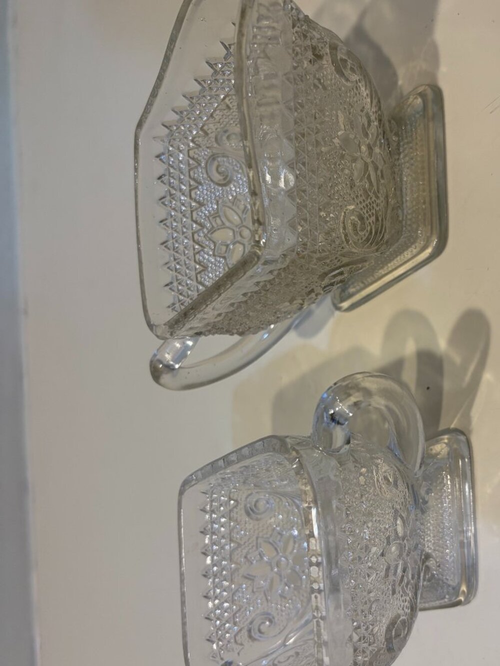 VINTAGE INDIANA GLASS TIARA SANDWICH PATTERN CREAMER & SUGAR SET Clear Pressed